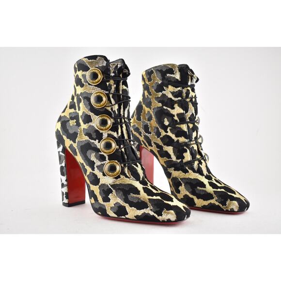 Christian Louboutin Lady See 100 Black Gold Lurex Feline Heel Ankle Bootie 35 - Picture 4 of 10